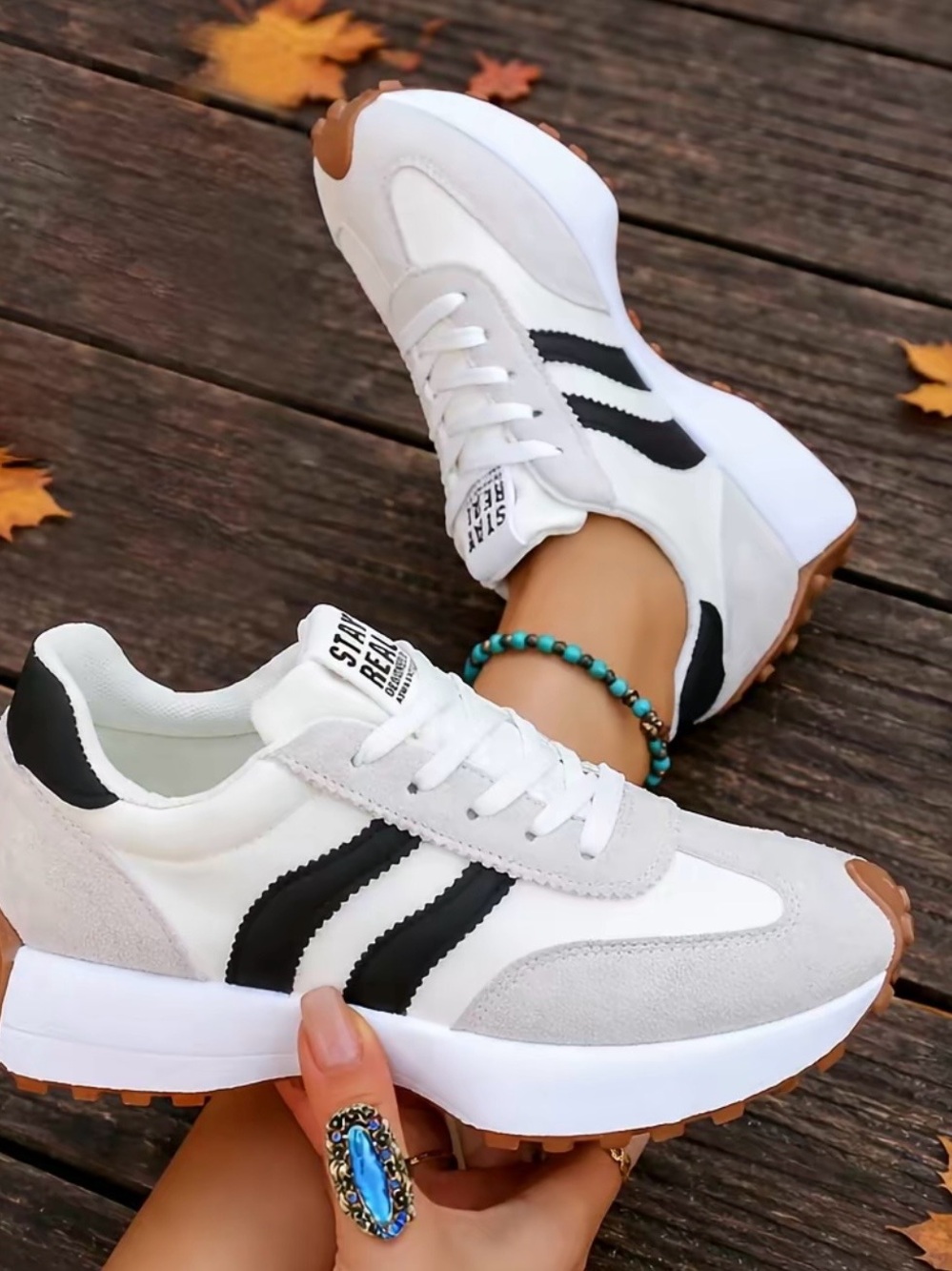 Women’s White and Black Platform Retro Runner Sneakers